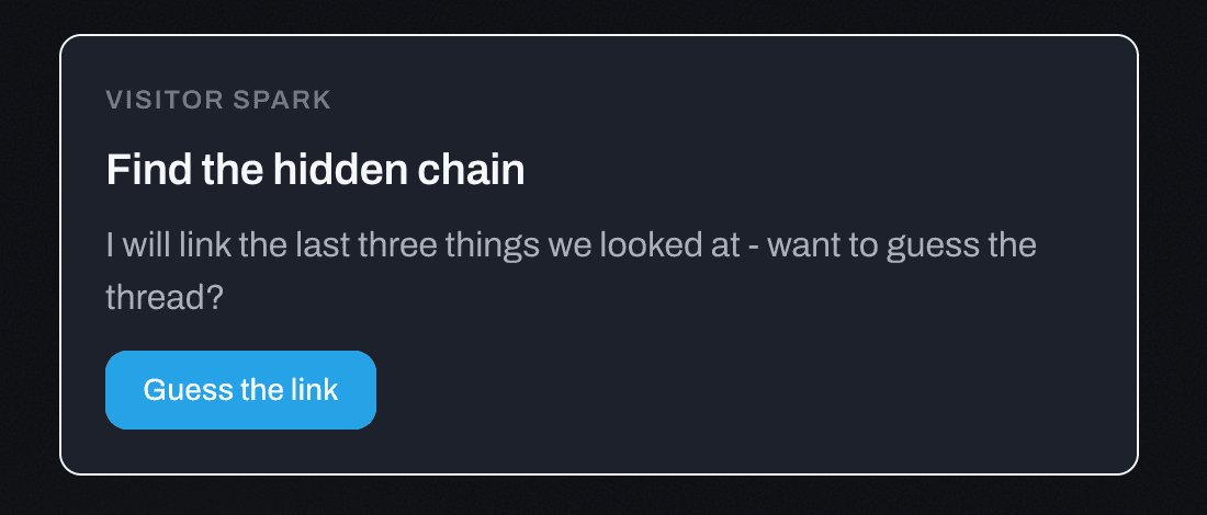 A visitor-facing card titled Find the hidden chain, offering to link the last three things the visitor looked at.